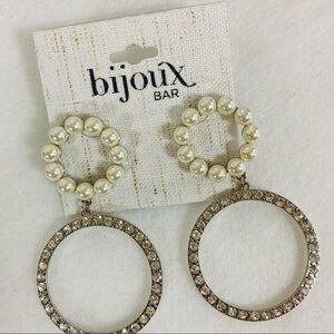 Bijoux Bar Silver Rhinestone/ Faux Pearl Circle Drop Earrings